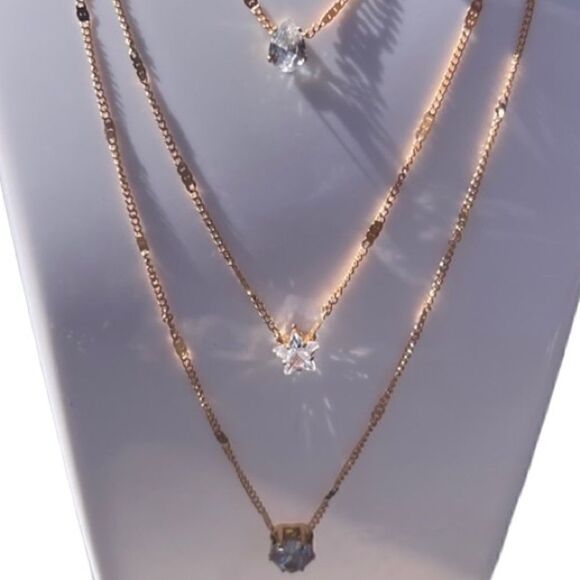 Jewelry set necklace and stud earrings layered rhinestones gold tone - Picture 2 of 9